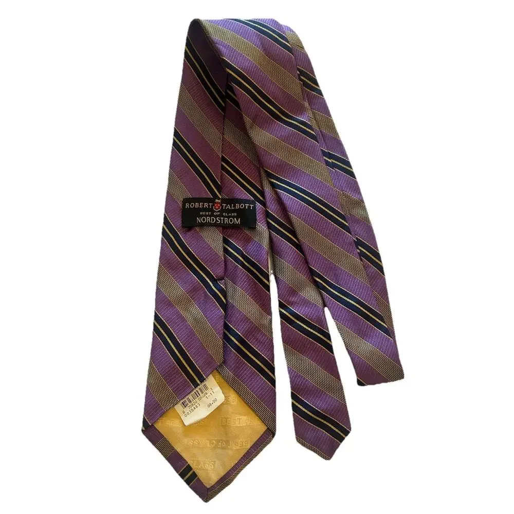 Robert Talbott Tie Mens‎ Purple Silk Striped Handsewn USA Classic Vintage
